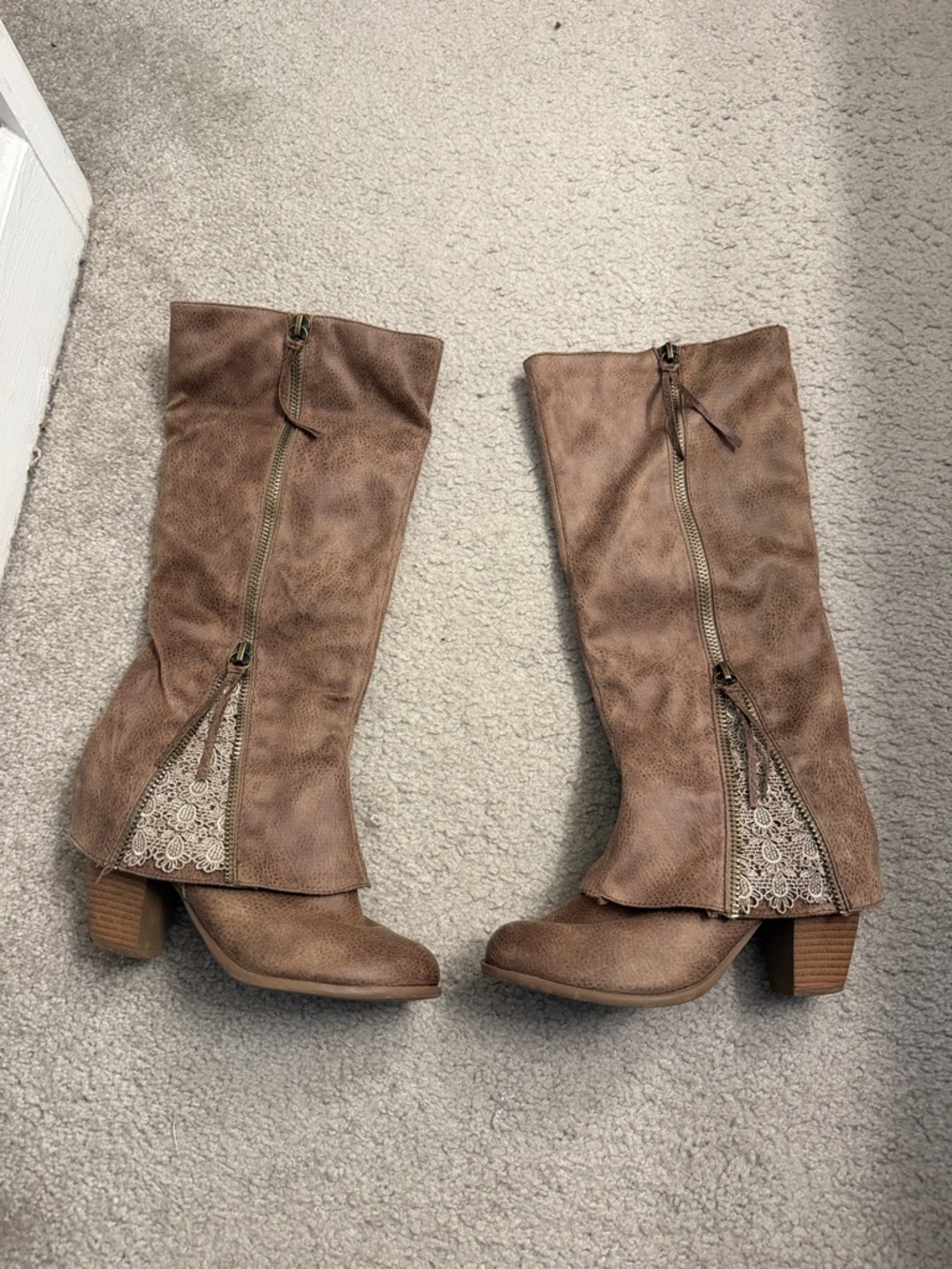 Women's Taupe Heel Boots with Lace Detail